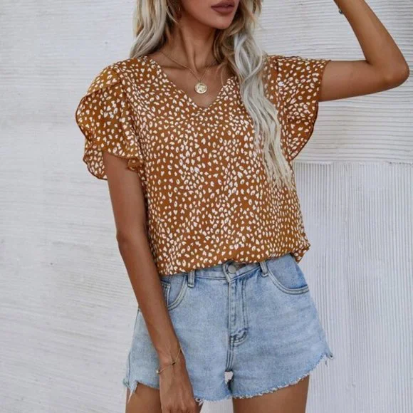 Leopard Print Butterfly Sleeve Blouse - Picture 6 of 6